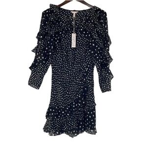 REBECCA TAYLOR BLACK NOVA DOT RUFFLE CLIP DRESS